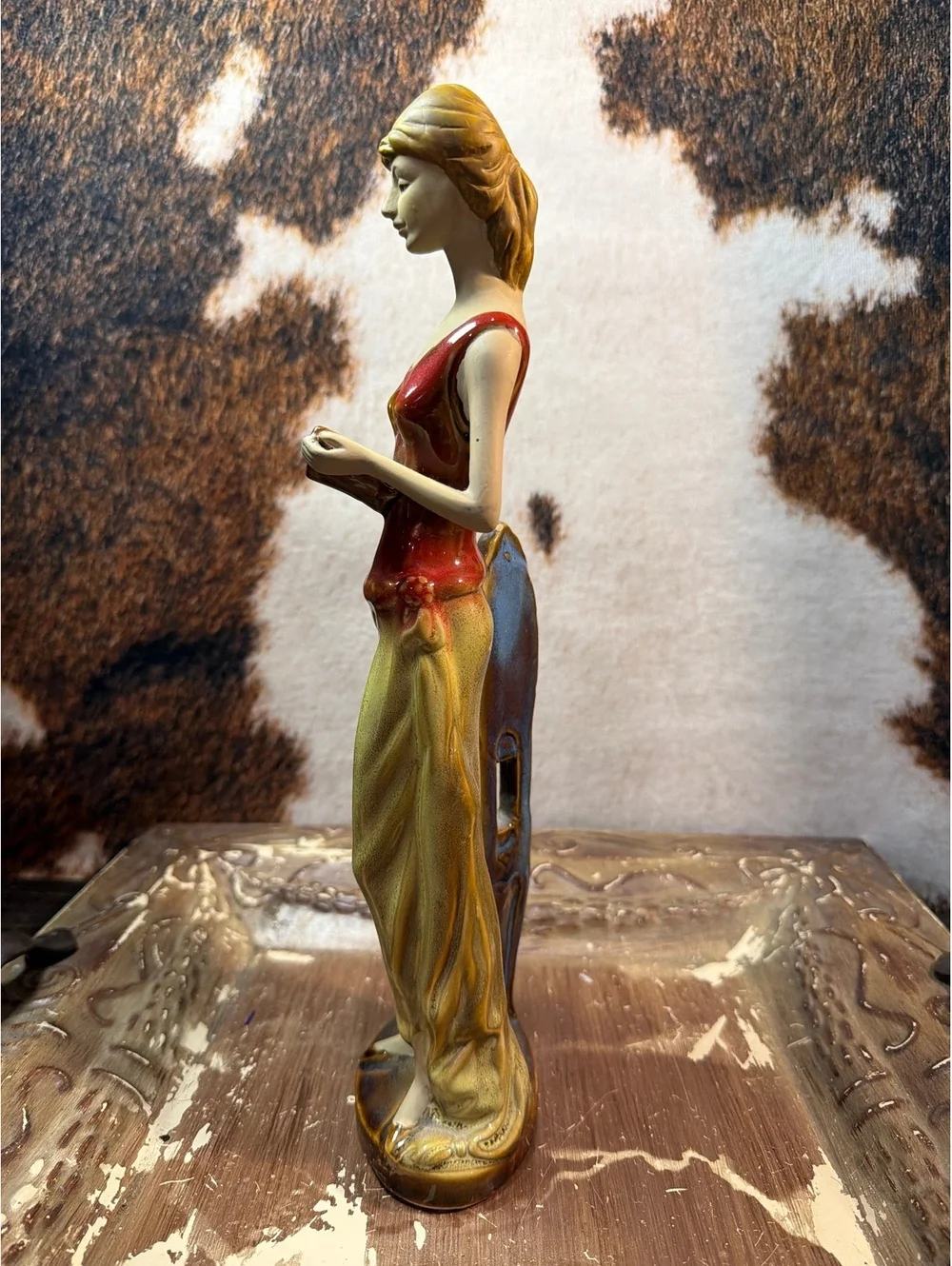 Vintage Ceramic Figurine of Woman Reading by Chair